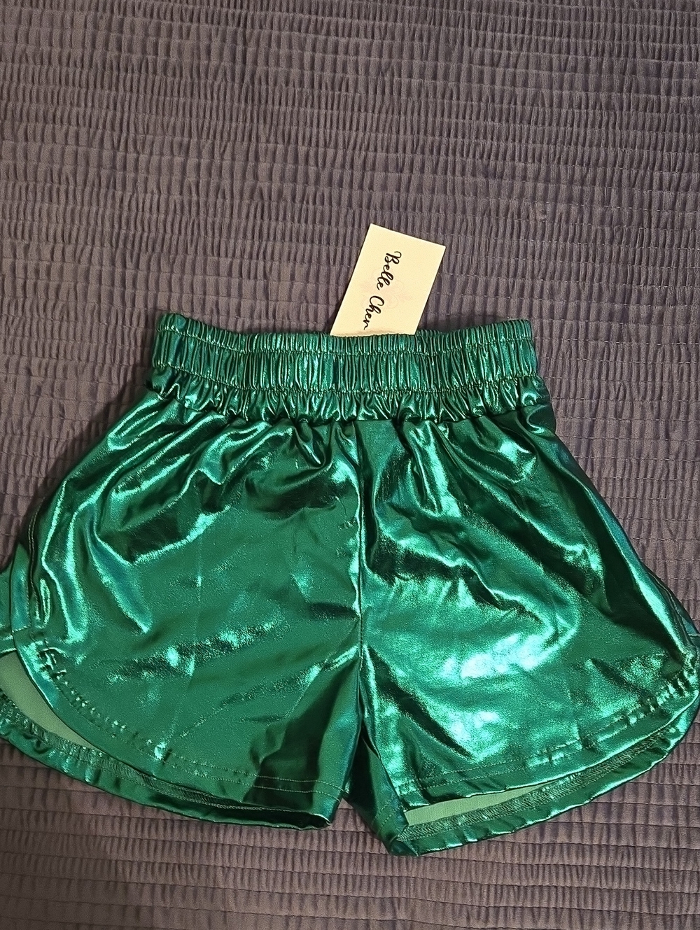 Belle Cher Shiny Metallic Green Girls' Athletic Shorts NWT